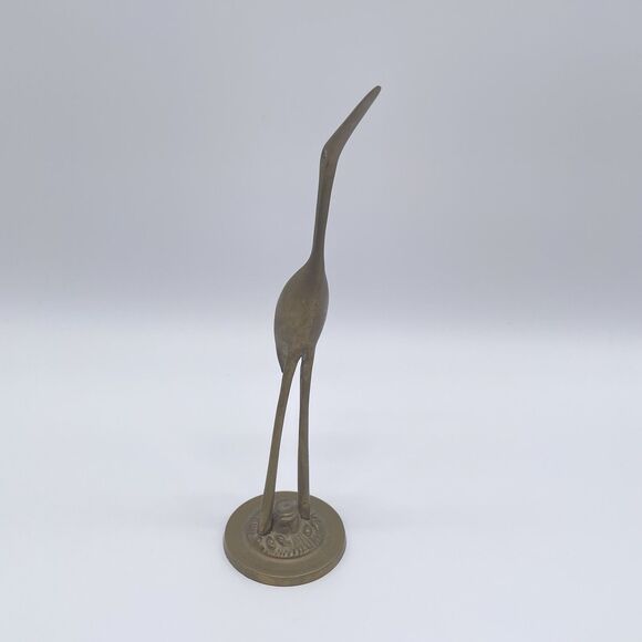 Vintage Solid Brass Crane Statue 7 3/4” Elegant Heron Bird Mid Century Modern - Picture 1 of 7